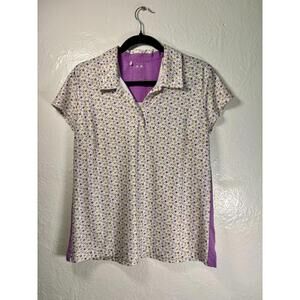 adidas Women's Floral Short Sleeve Polo in White and Purple